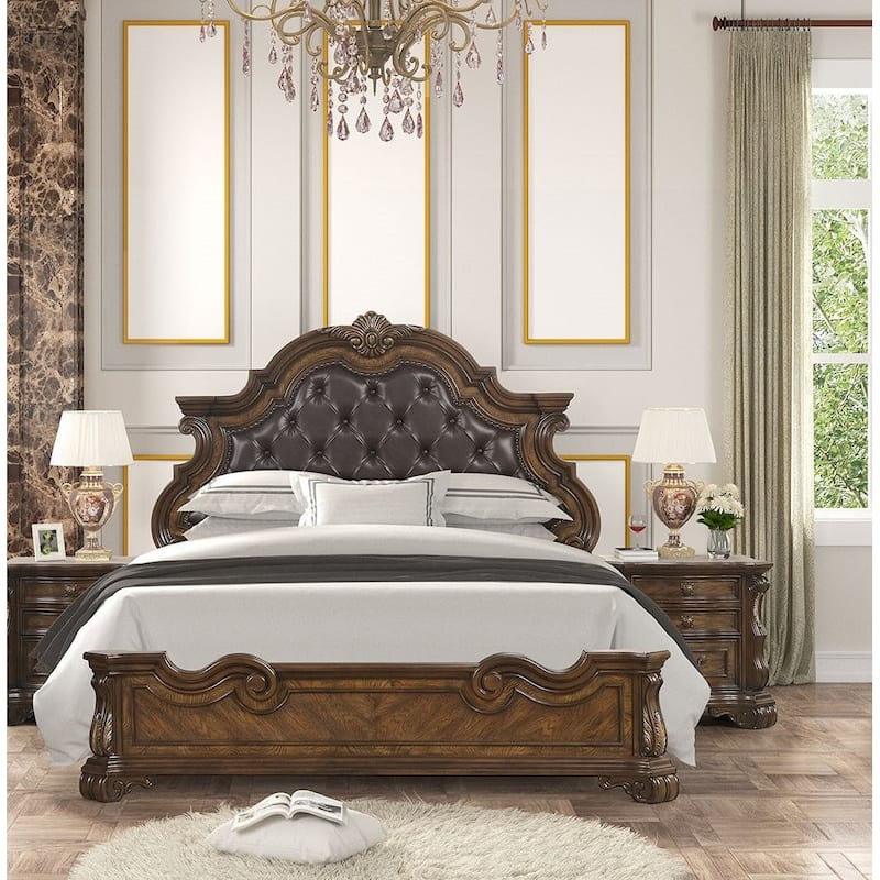 Royal Dark Brown Finish Upholstered Designer 1pc Bed