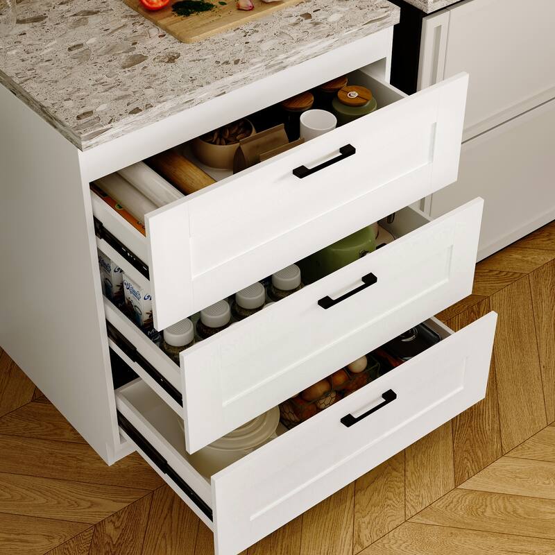 Modular White Kitchen Cabinet Set Customizable Base and Wall Cabinets Pantry Storage and DIY Countertop Design(Without desktop)