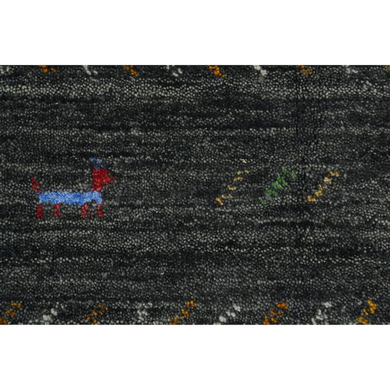 Hand Knotted Oriental 100% Wool Carpet Tribal Animal Pictorial Greys & Charcoal Gabbeh Area Rug - 12' 5'' X 9' 8''