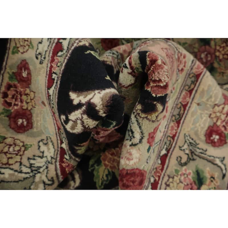 Hand Knotted Oriental 100% Wool Carpet Traditional Floral Black Aubusson Runner Rug - 10' 0'' X 2' 6''