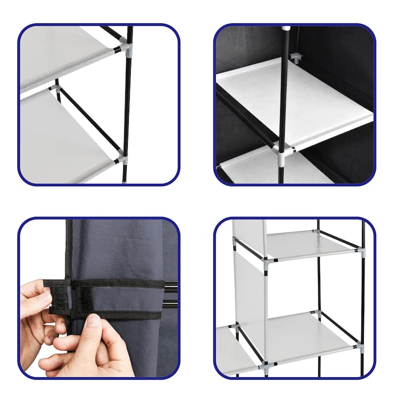 Gray Portable Closet Wardrobe Clothes Rack Storage Organizer