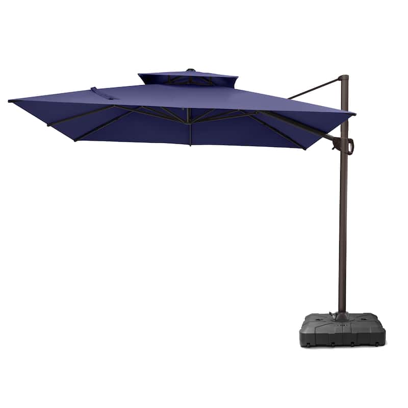 Pellebant Outdoor Patio Cantilever Offset Umbrella 11 ft Double Top - NavyBlue-WithBase