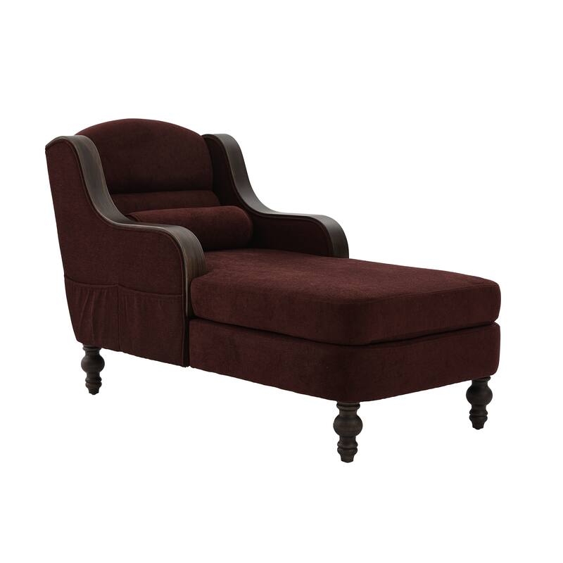 HOMEFUN Chenille Upholstered Wood Frame Oversized Chaise Lounge Single Sofa Bed with Side Pocket for Living Room,Bedroom