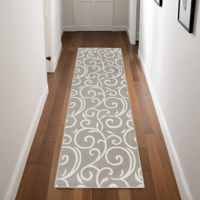 Cezew Power Loomed Floral Traditional Durable Area Rug By HomeRoots - 90' X '27' X '0.5 - 90' X '27' X '0.5 - Gray - Runner