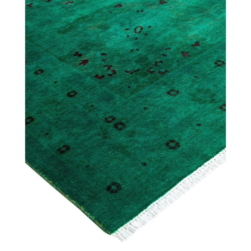Overton Handknotted Wool Vintage Inspired Contemporary Overdyed Green Area Rug - 15' 6" x 12' 3"