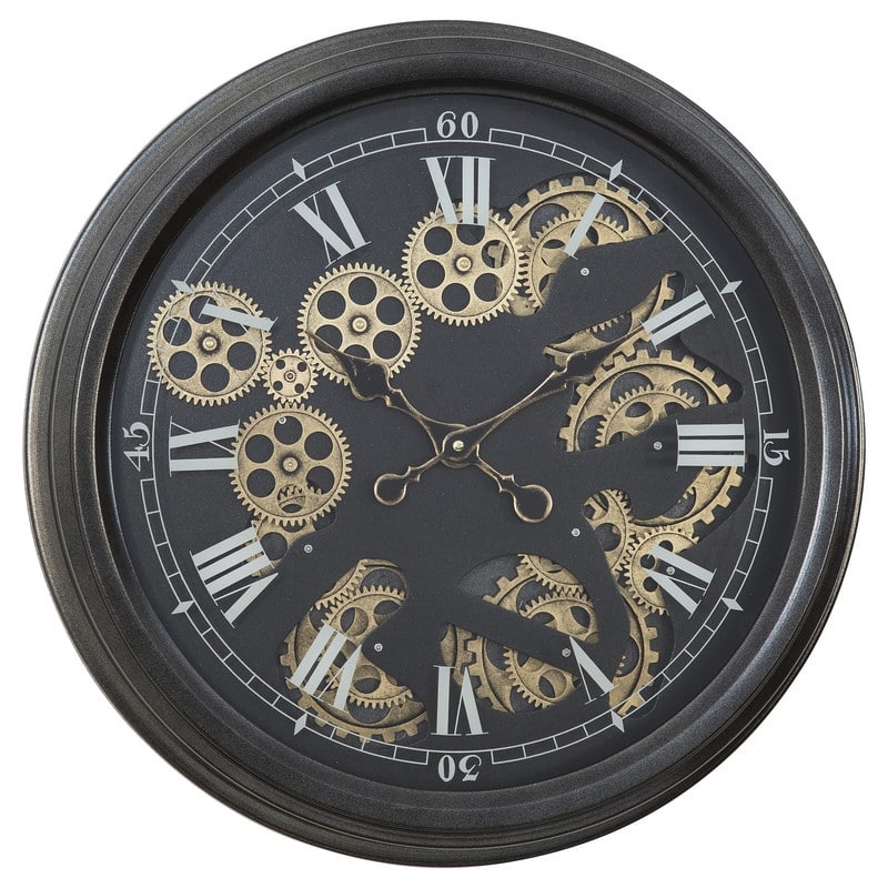 Paris II Gear Clock 20"D Black with Open Moving Gears