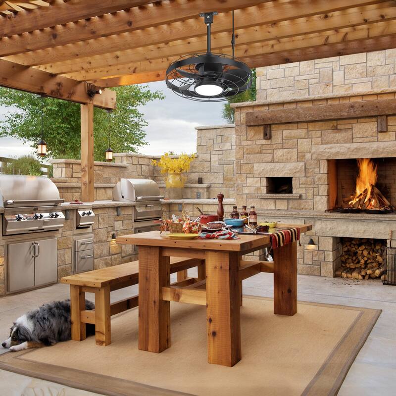 18.9-inch Flush Mount Caged Ceiling Fan with Light and Remote (7-Blade)