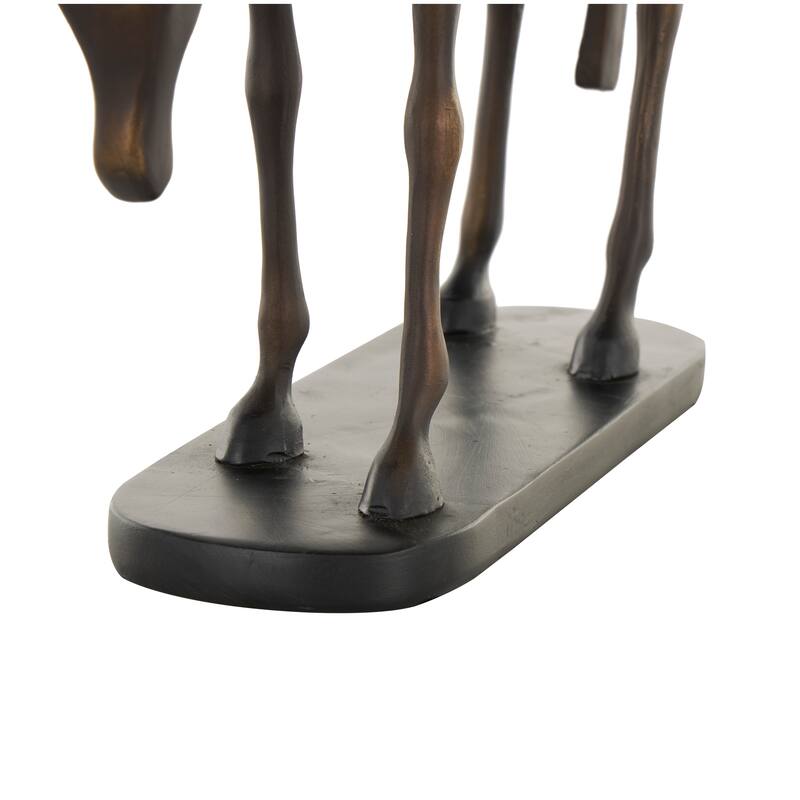 Bronze Polystone Horse Decorative Sculpture with Brushed Gold Accents and Black Oval Base