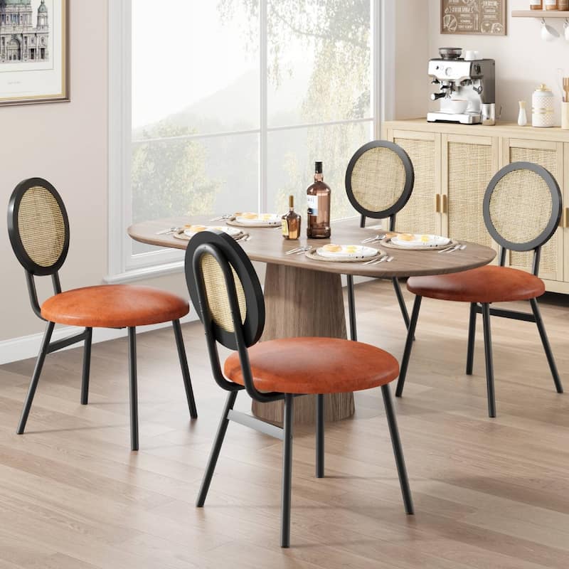 Kitchen Dining Chairs Set with Thicken Upholstered - 4 PCS - Brown+Black
