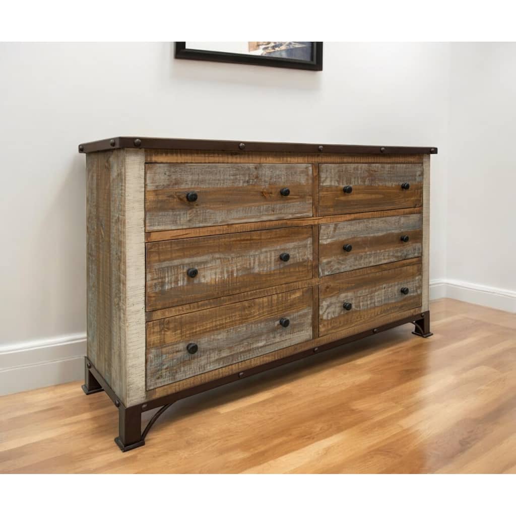 HomeRoots 61" Brown Solid Wood Six Drawer Double Dresser