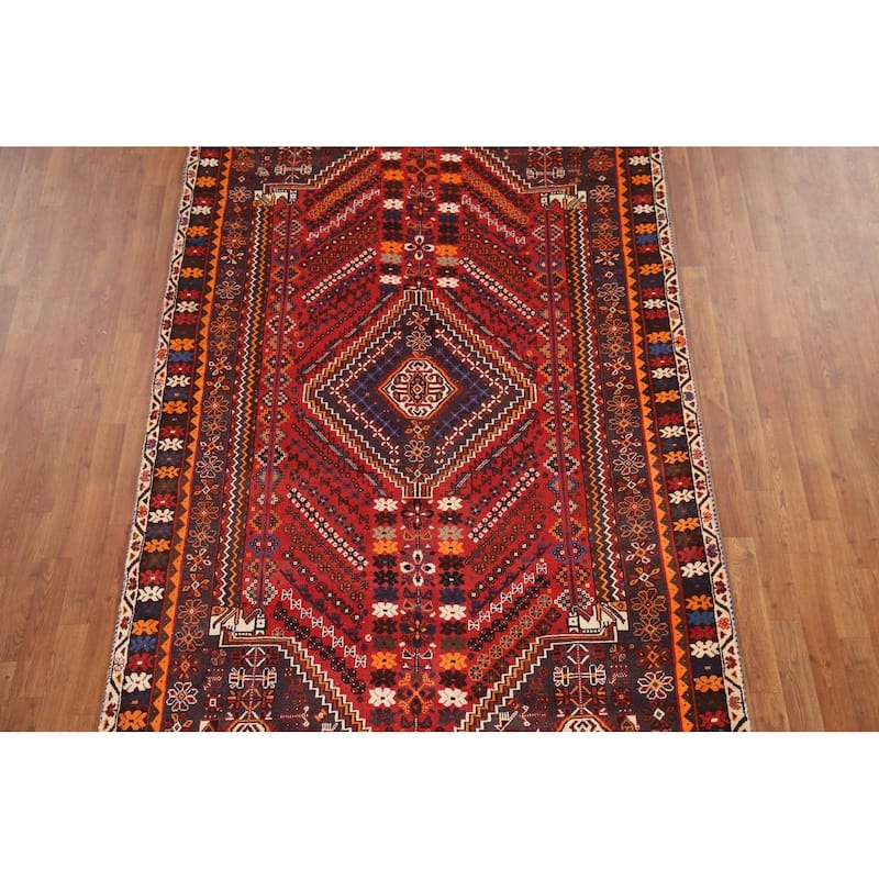 Geometric Red Shiraz Persian Vintage Area Rug Handmade Wool Carpet - 5'6" x 9'1"