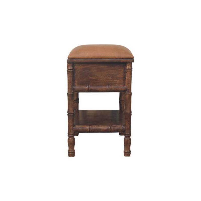 Solid Wood Rattan Curve Edge Nightstand,2-Drawers,1-Shelf