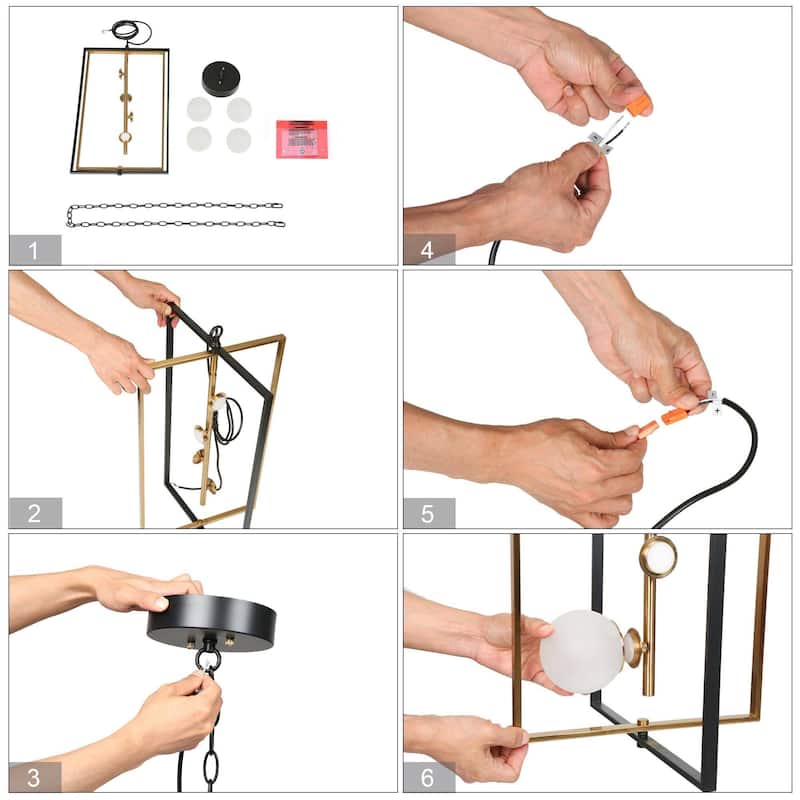 Modern Contemporary 4-Light Black Gold LED Chandelier Geometric Pendant Lights for Dining Room - 14.5" L x 13" W x 25.5" H