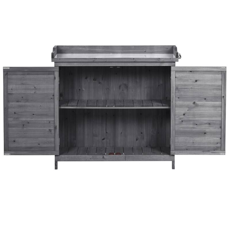 Roomfitters 39" Outdoor Potting Bench Table, Rustic Garden Workstation with 2-Tier Shelves and Side Hook