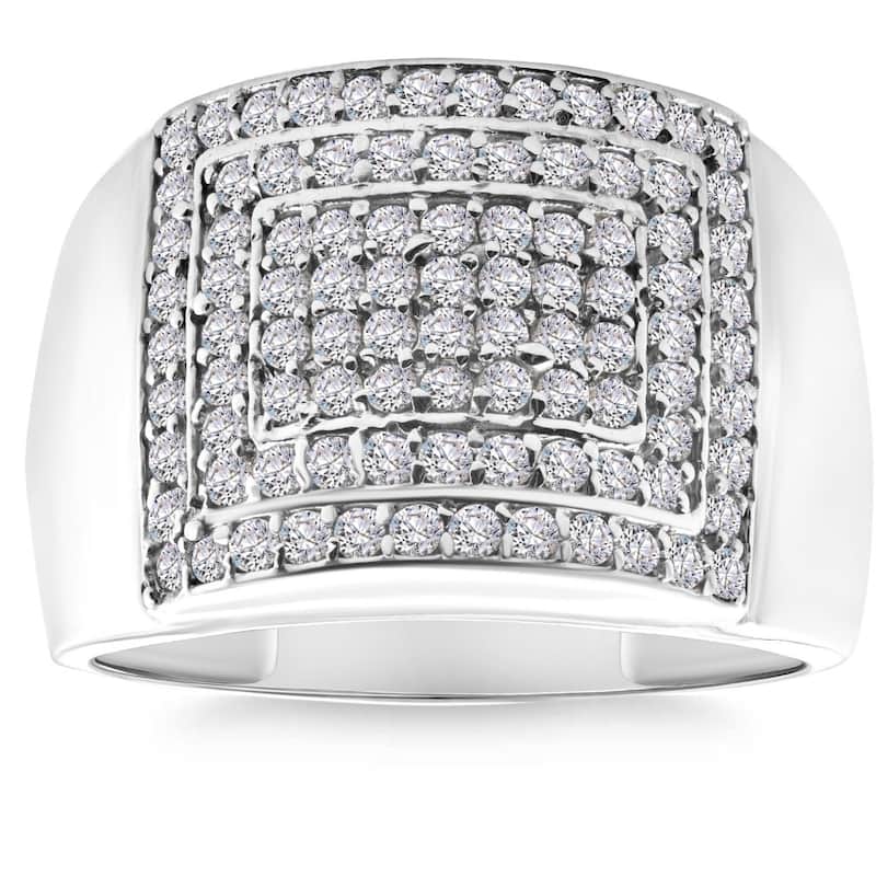 1 1/2Ct TW Men's Wide Diamond Pave Ring in White or Yellow Gold