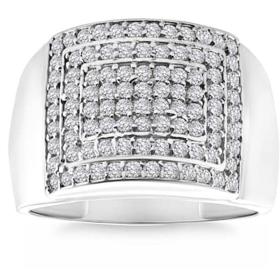 1 1/2Ct TW Men's Wide Diamond Pave Ring in White or Yellow Gold