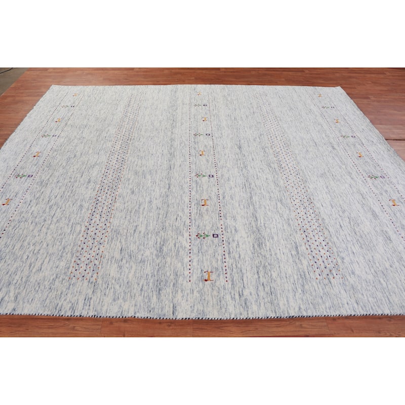 Hand Knotted Oriental 100% Wool Carpet Tribal Animal Pictorial Greys & Charcoal Gabbeh Area Rug - 9' 11'' X 8' 1''