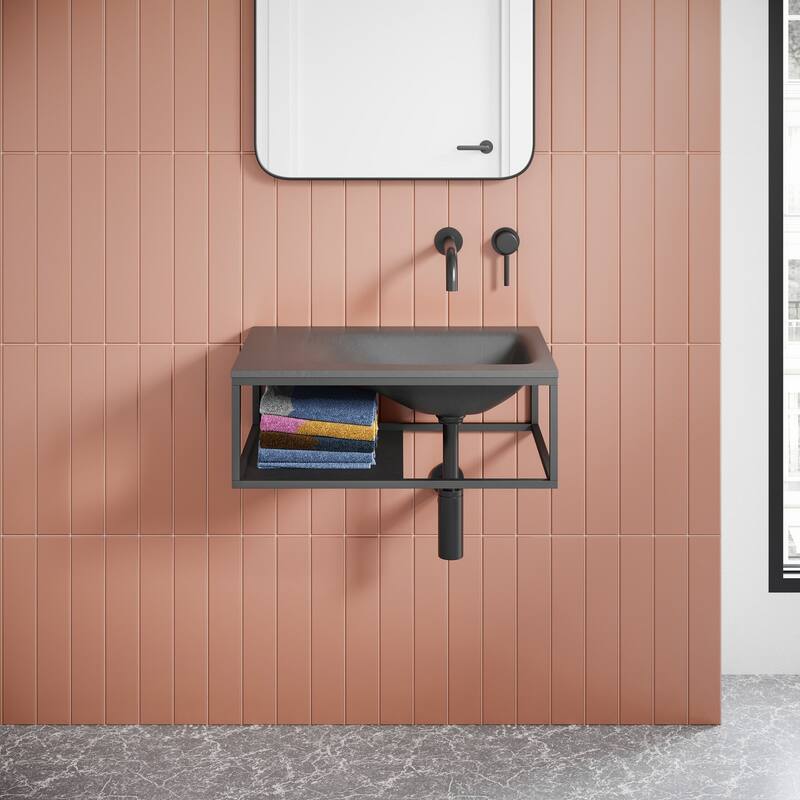 Lisse 24” Rectangle Concrete Wall-Mount Bathroom Sink in Dark Grey
