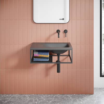 Lisse 24” Rectangle Concrete Wall-Mount Bathroom Sink in Dark Grey