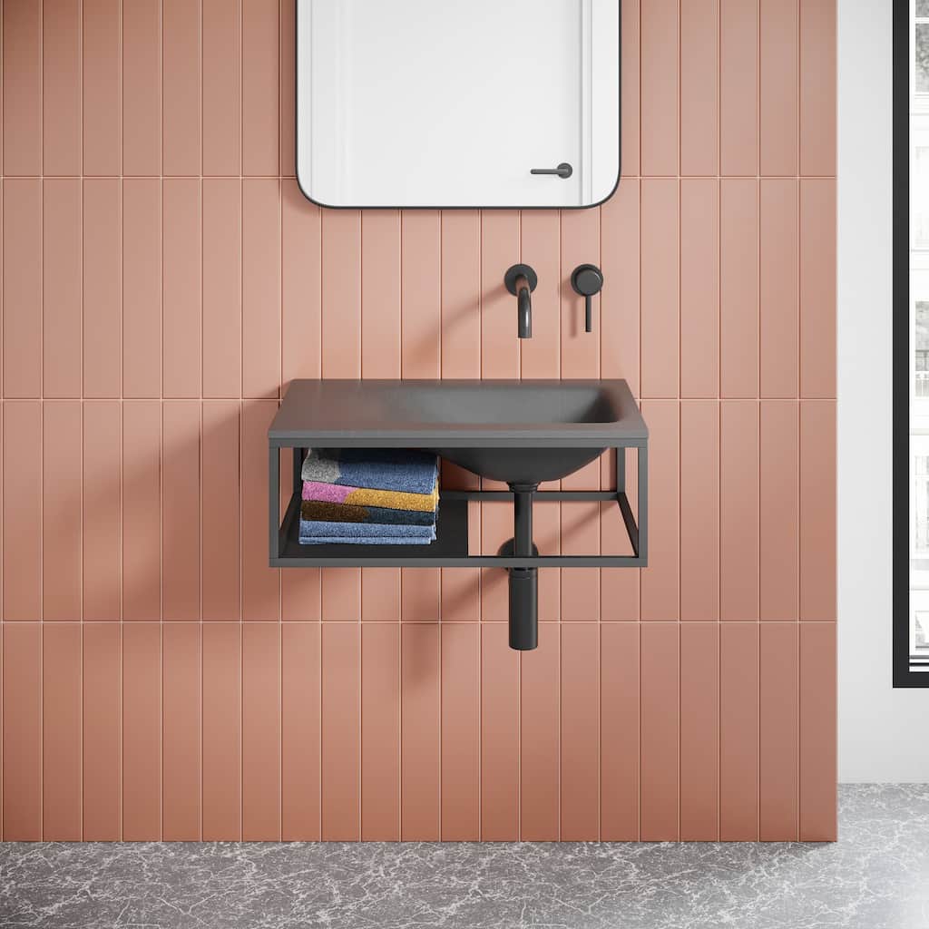 Lisse 24” Rectangle Concrete Wall-Mount Bathroom Sink in Dark Grey