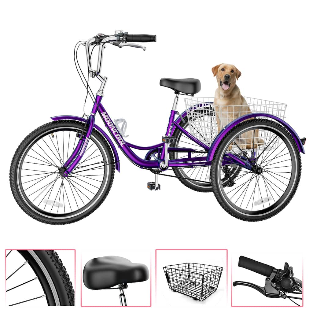 DoCred 24" Adult Tricycles Unisex, Trike Bike with Basket