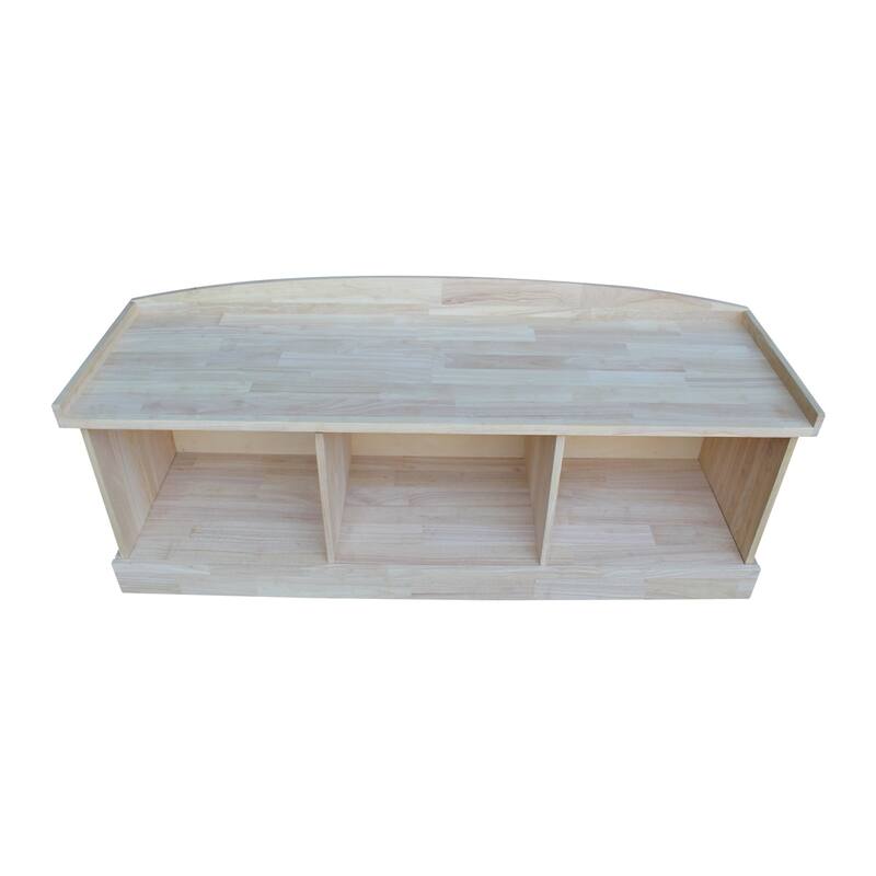 Unfinished Solid Parawood Storage Bench with Three Compartments