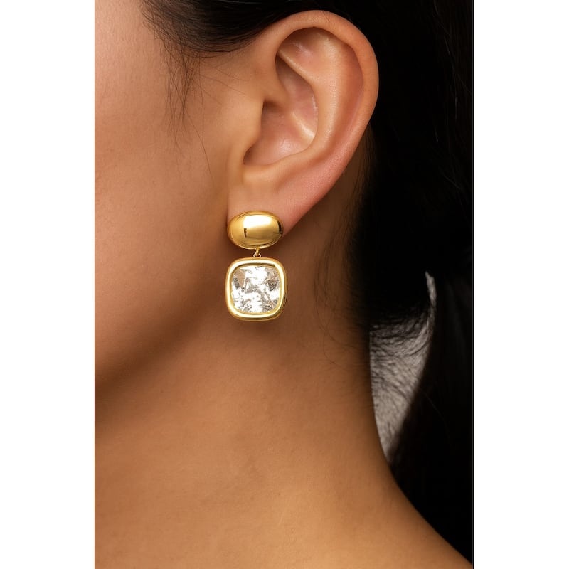 Bezel Cubic Zirconia Cushion Drop Earring - 1" Long