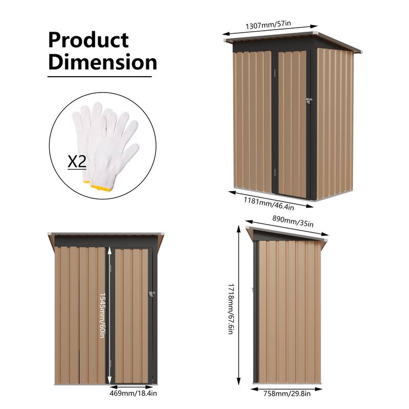 4.27FT x2.42FT Metal Garden Shed with Hinge Door