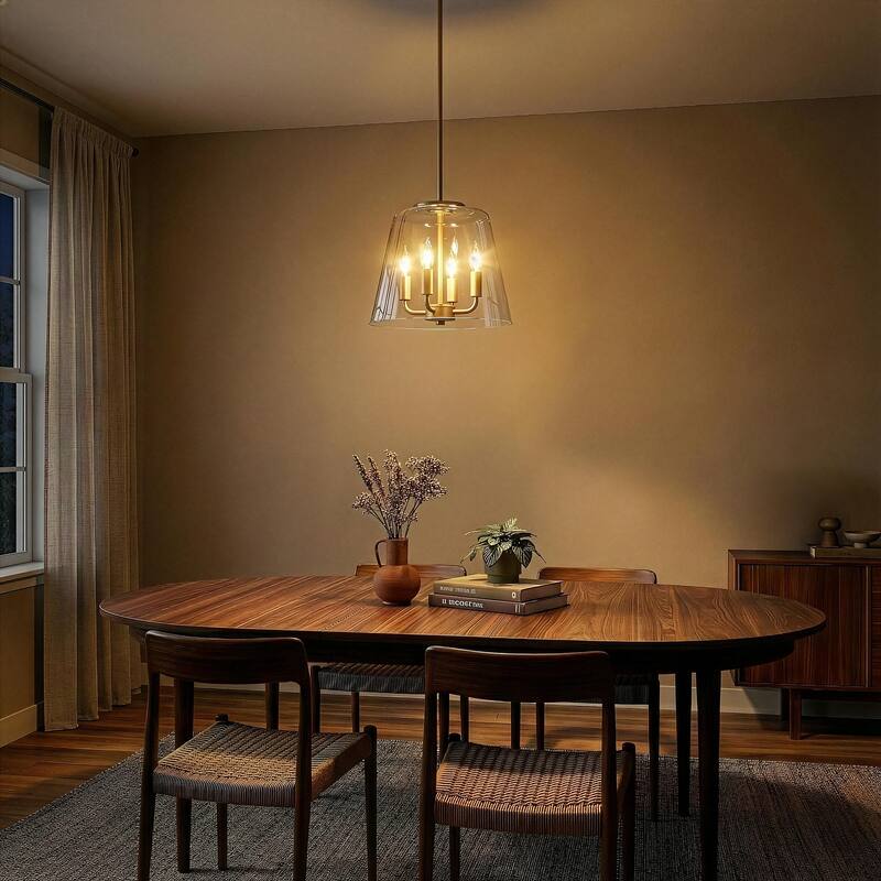 Ricerd Four-Light Pendant with Clear Glass and Satin Brass Finish - Gold