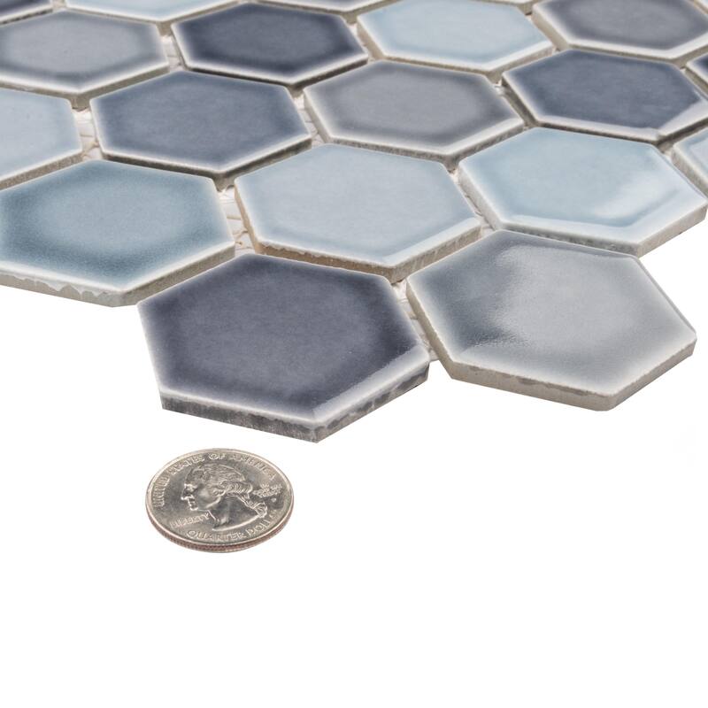 Merola Tile Hudson Due 2" Hex Stillwater 10-7/8" x 12-5/8" Porcelain Floor and Wall Tile