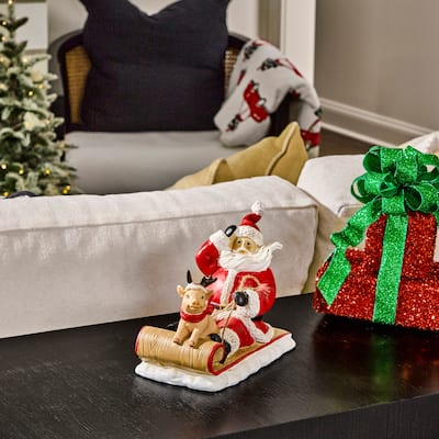 8" Resin Santa With Pig On Sled