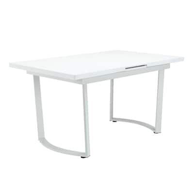 Tony 72 Inch Rectangular Wood Dining Table, Leaf Extension, Metal, White