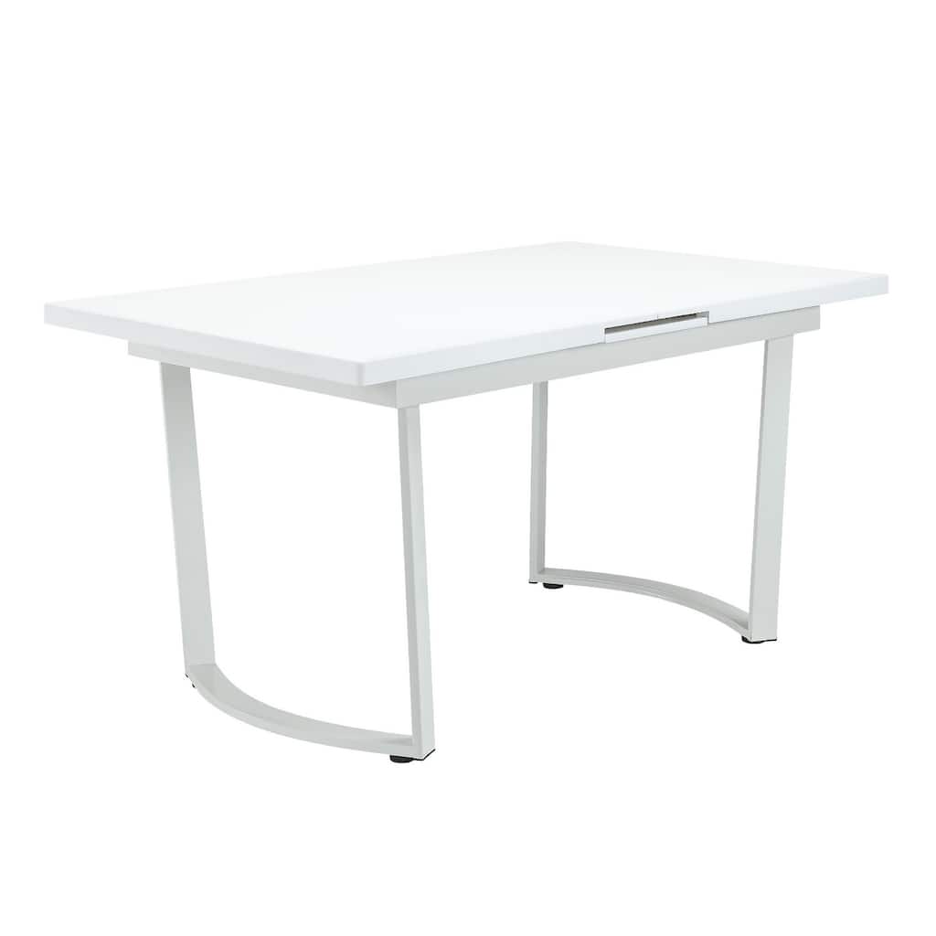 Tony 72 Inch Rectangular Wood Dining Table, Leaf Extension, Metal, White