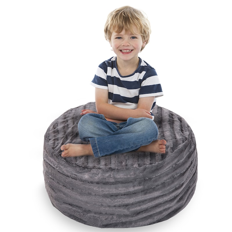 Cheer Collection Faux Fur Bean Bag and Stuffed Animal Storage Case - Grey