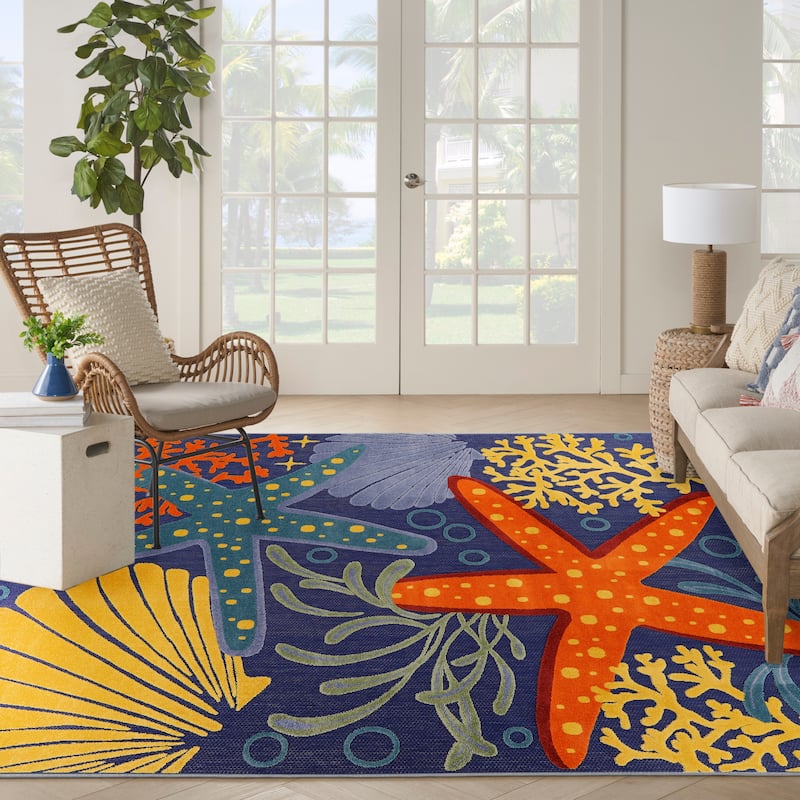 Nourison Aloha Coastal Starfish Indoor/Outdoor Area Rug - 7'10" x 10'6" - Navy/Multi