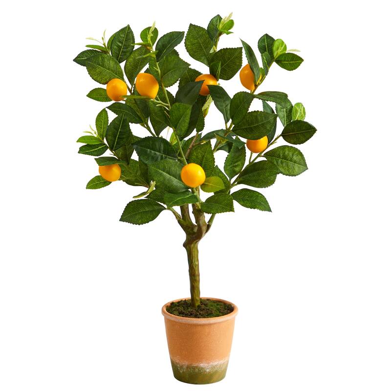 Artificial Lemon Tree 24 Inch - Faux Citrus Plant with Planter - Home Decor Accent - Green - 21-30 Inches