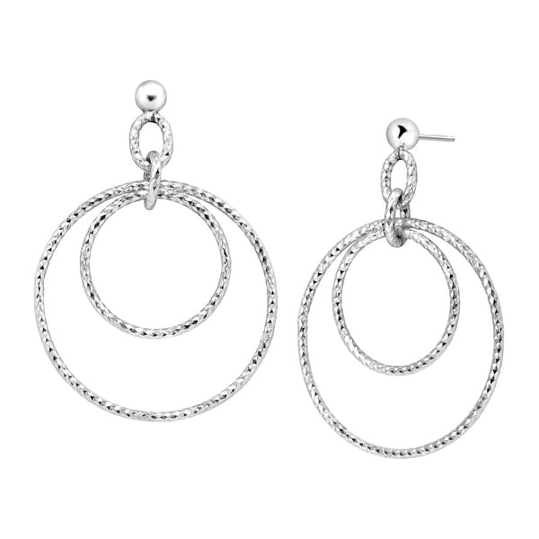 Drop Hoop Earrings In Sterling Silver Plate White On Drop Hoop Earrings In Sterling Silver Plate White