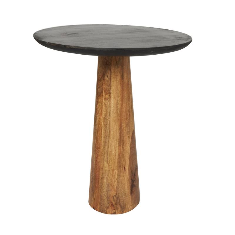 Brown Mango Wood Handmade Cone Shaped Accent Table with Black Tabletops (Set of 3)