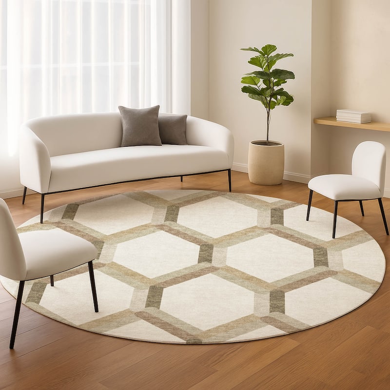 Machine Washable Indoor/ Outdoor Modern Trellis Chantille Rug