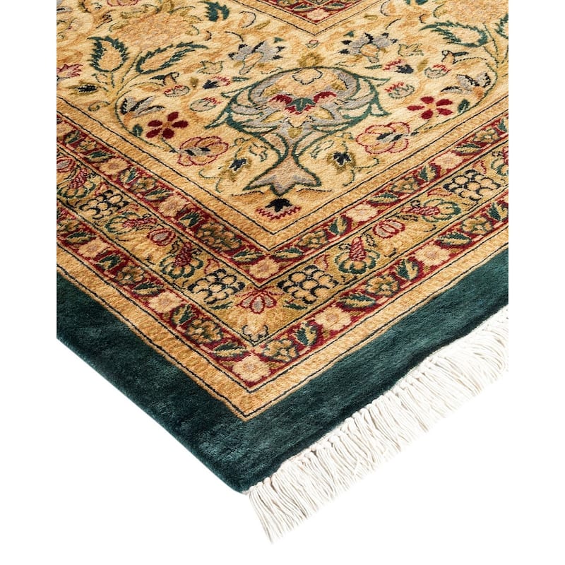 Overton Handknotted Wool Vintage Inspired Traditional Mogul Green Area Rug - 18' 0" x 12' 2"