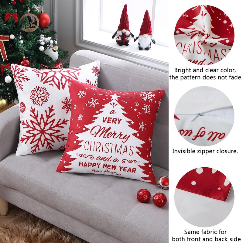 Christmas Decorative Pillow Covers, Snowflakes Deer Throw Pillow 18x18 Inch Set of 4