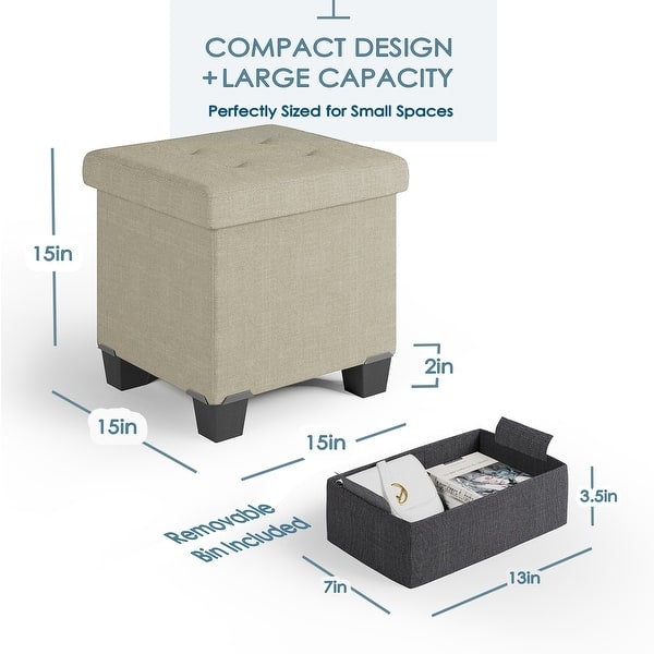 dimension image slide 22 of 24, Empyrean Tuffted Folding Foot Rest Storage Ottoman Bench with Storage Bins