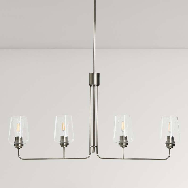 Metal and Glass 4-Light Linear Chandelier