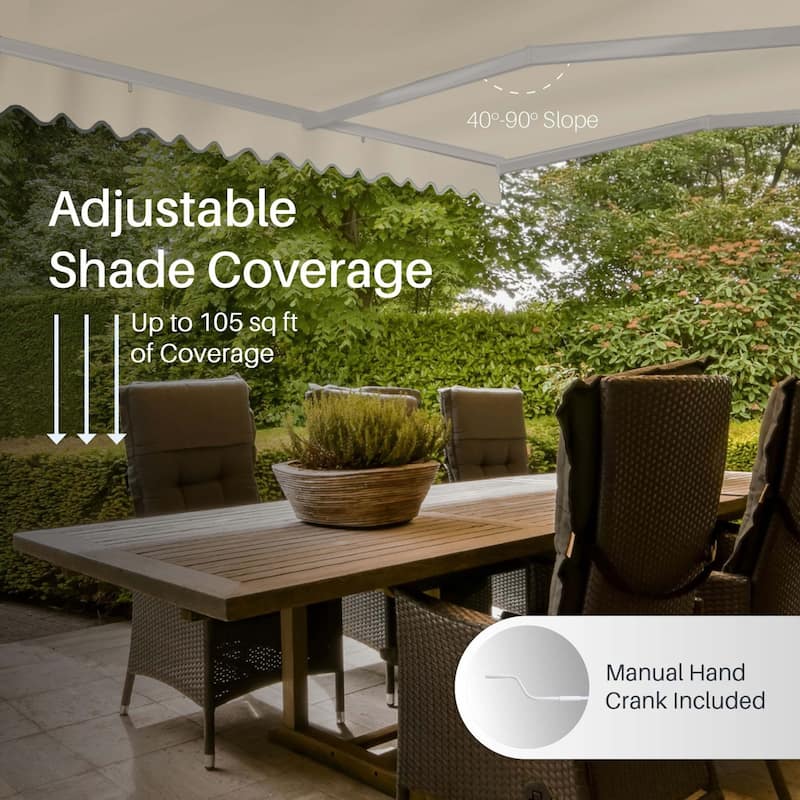 ALEKO Caribbean Manual Retractable Patio Awning - White Frame - Ivory Cream - 12 x 10 Feet