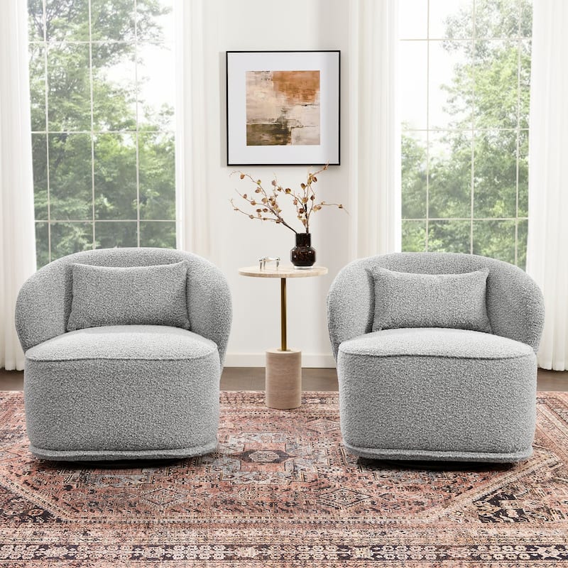 KINWELL 33" W Sherpa Boucle Upholstered Accent Swivel Chair (Set of 2)
