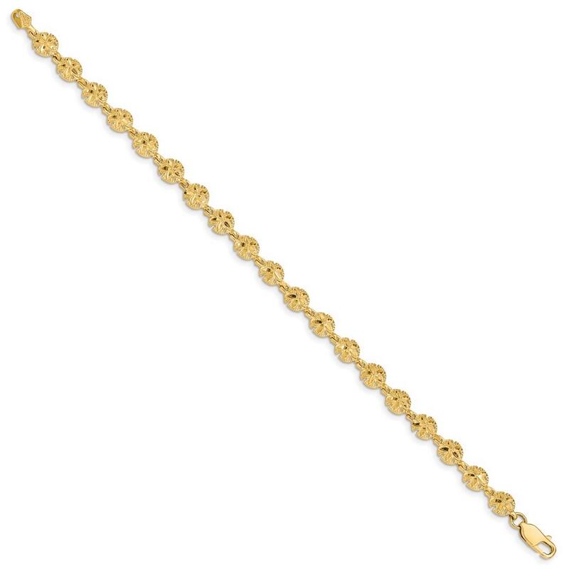 Curata 6mm 14k Polished and Textured Sand Dollar Bracelet 7.25 Inch
