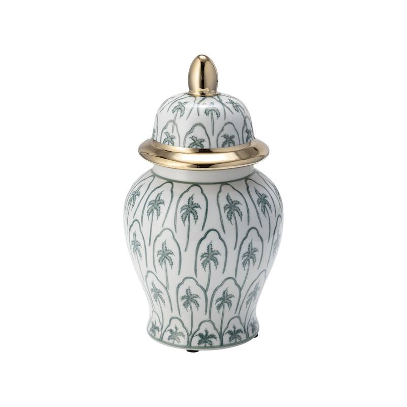 Sagebrook Home Modern Tropical Ceramic Jar with Coastal Palm Trees