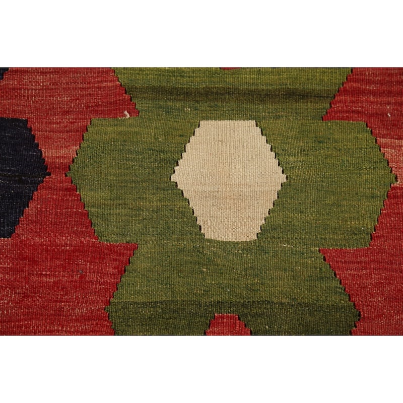 Vegetable Dye Red Geometric Kilim Qashqai Persian Vintage Wool Carpet - 4'10"x 8'0"