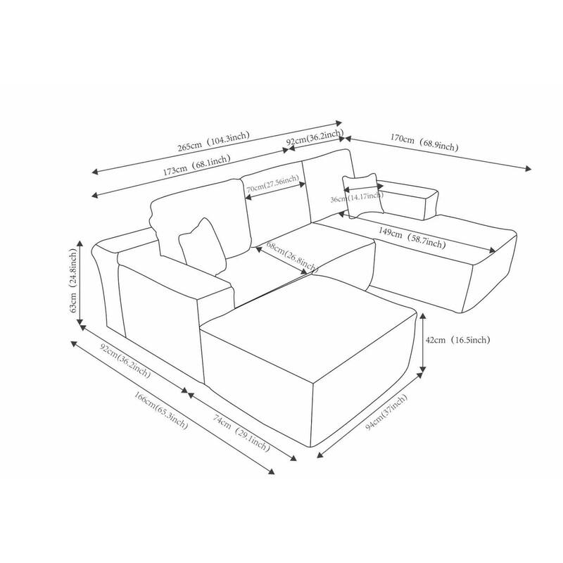 104'' L-Shaped Modern Modular Sectional Sofa with Moveable Ottoman