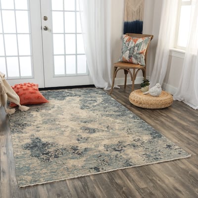 Alora Decor Intrepid Blue, Beige, and Ivory Distressed Classical Wool Rug
